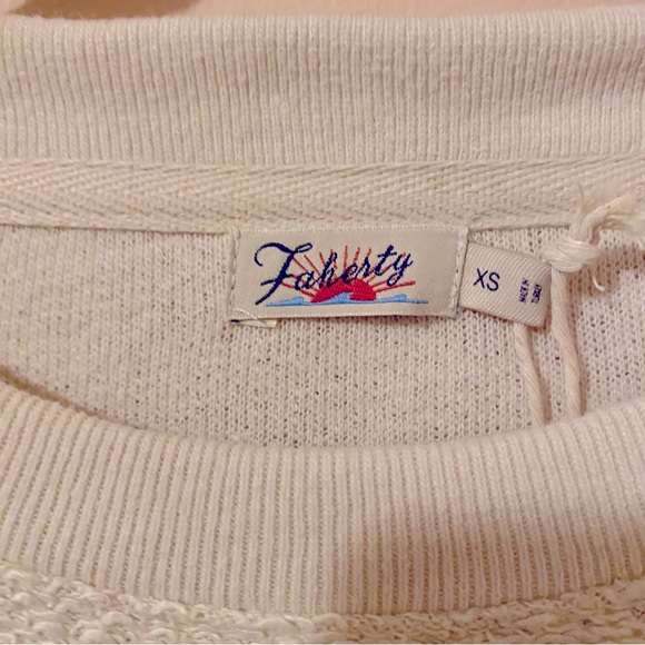 Faherty Vista cream stripe pullover Crewneck cotton looped sweater XS NWT - Picture 7 of 13